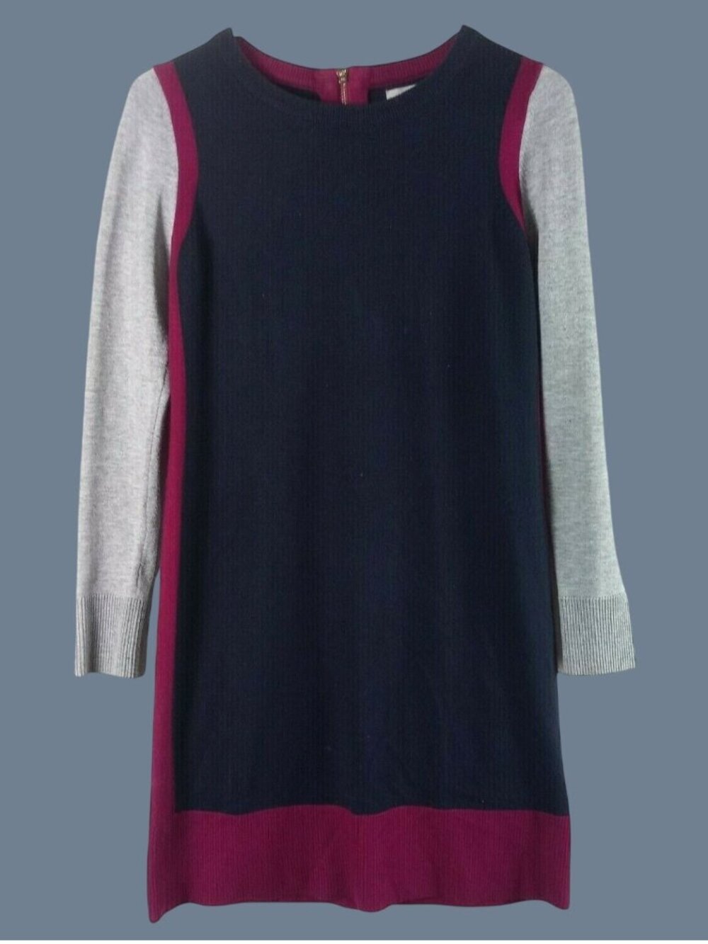 Eliza J Colorblock Knit Exposed Zip Mini Sweater Dress Womens Petite XS Preppy